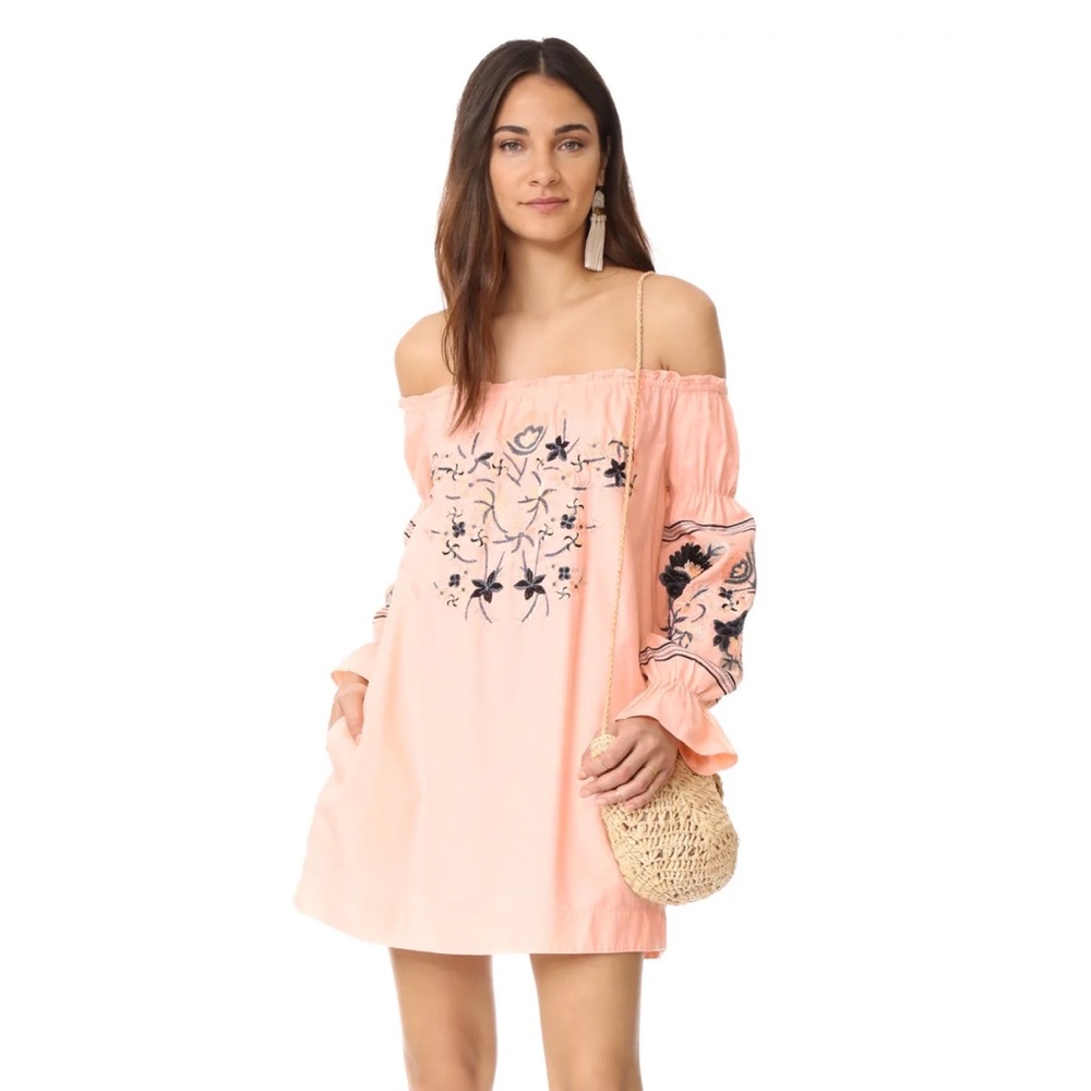 Free People Fleur Du Jour Off the Shoulder Embroidered Pink Dress Size M - Picture 1 of 7
